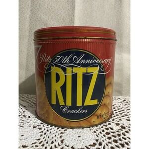 Ritz Cracker 50th Anniversary Tin Empty 12 Oz Nabisco 1984 Red Original Vintage